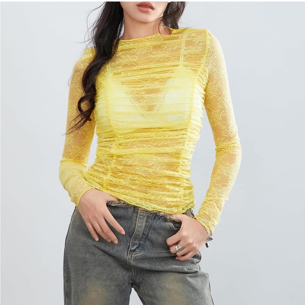 Yellow Lace Long Sleeve Top